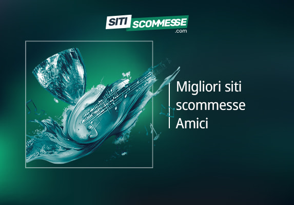 Il logo di sitiscommesse.com, la scritta Migliori siti scommesse Amici e il trofeo di Amici
