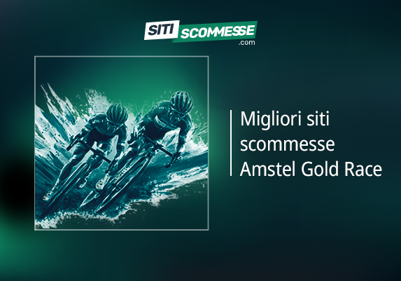 Il logo di sitiscommesse.com, la scritta Migliori siti scommesse Amstel Gold Race e due ciclisti