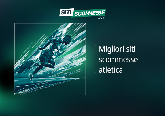 Il logo di sitiscommesse.com, la scritta Migliori siti scommesse atletica e un atleta che corre