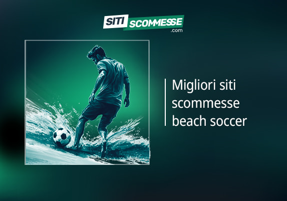 Il logo di sitiscommesse.com, la scritta Migliori siti scommesse beach soccer e un giocatore di beach soccer