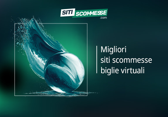 Il logo di sitiscommesse.com, la scritta Migliori siti scommesse biglie virtuali e una biglia in movimento.