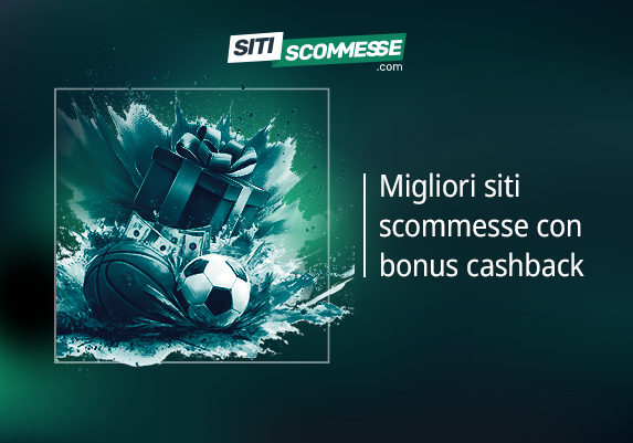 Il logo di sitiscommesse.com, la scritta I migliori siti scommesse con bonus cashback, un pallone da calcio, pallone da basket e un pacco regalo