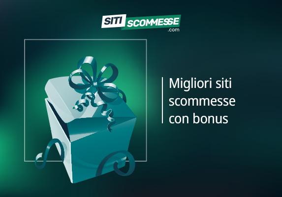 Il logo di sitiscommesse.com, la scritta Migliori siti scommesse con bonus e un pacco regalo