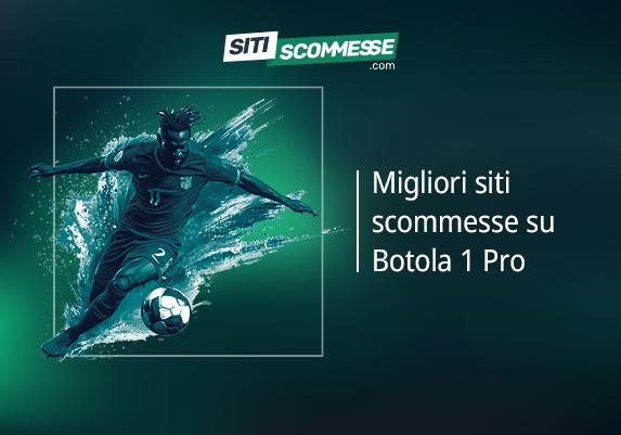 Il logo di sitiscommesse.com, la scritta Migliori siti scommesse su Botola 1 Pro e un calciatore in azione
