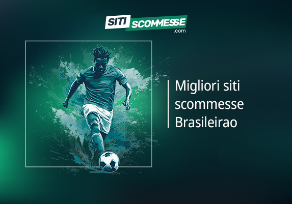Il logo di sitiscommesse.com, la scritta Migliori siti scommesse sul Brasileirao e un calciatore in azione