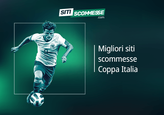 Il logo di sitiscommesse.com, la scritta Migliori siti scommesse Coppa Italia e un calciatore in azione