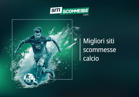 Il logo di sitiscommesse.com, la scritta Migliori siti scommesse calcio e un calciatore