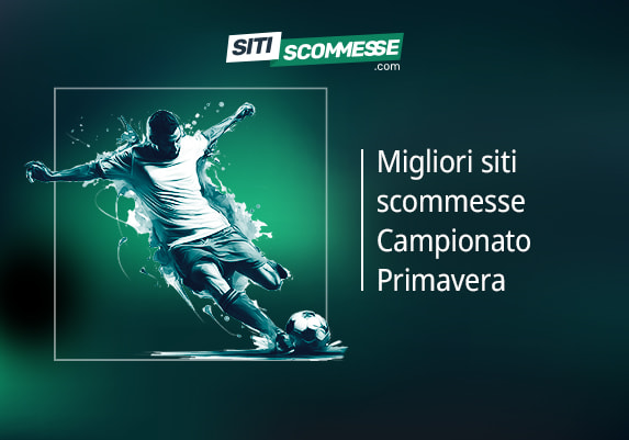 Il logo di sitiscommesse.com, la scritta Migliori siti scommesse campionato primavera e un calciatore in azione