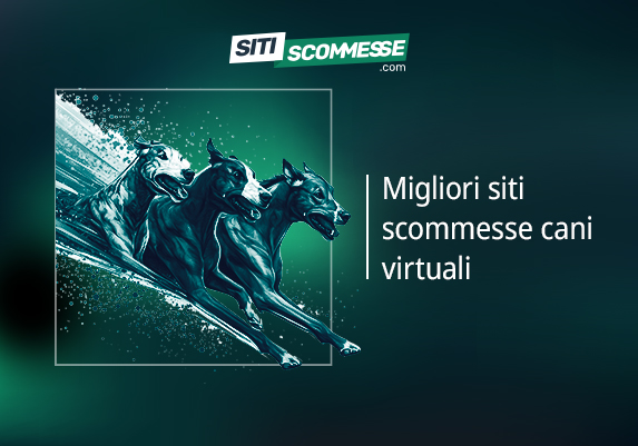 Il logo di sitiscommesse.com, la scritta Migliori siti scommesse cani virtuali e tre cani da corsa
