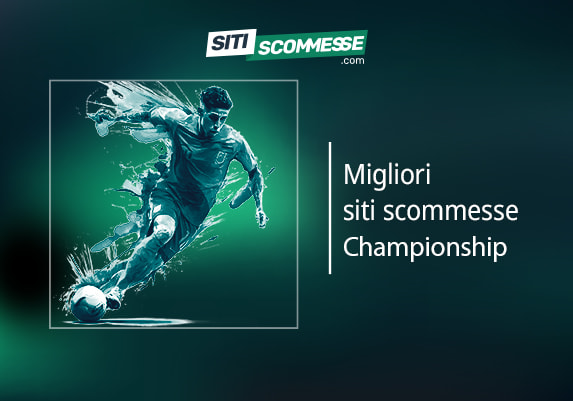 Il logo di sitiscommesse.com, la scritta Migliori siti scommesse sulla Championship e un calciatore