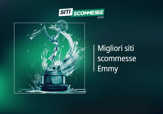 Il logo di sitiscommesse.com, la scritta Migliori siti scommesse Emmy e il trofeo degli Emmy