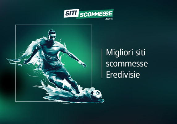 Il logo di sitiscommesse.com, la scritta Migliori siti scommesse sull'Eredivisie e un calciatore