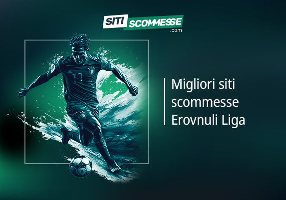 Il logo di sitiscommesse.com, la scritta Migliori siti scommesse Erovnuli Liga e un calciatore in azione