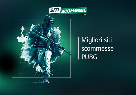 Classico personaggio di PUBG, logo di Siti Scommesse e scritta Migliori siti scommesse PUBG