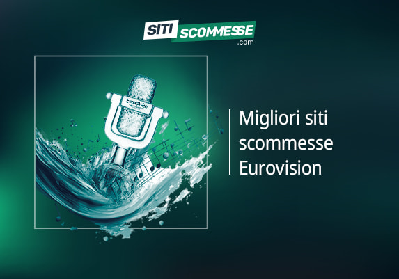 Il logo di sitiscommesse.com, la scritta Migliori siti scommesse Eurovision e il trofeo di Eurovision