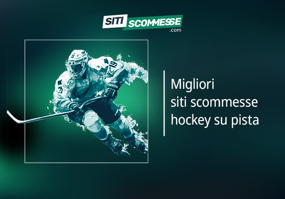 Il logo di sitiscommesse.com, la scritta Migliori siti scommesse hockey su pista e un giocatore in azione