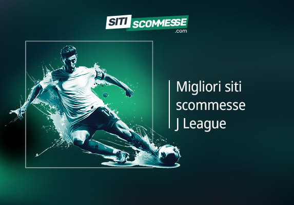 Il logo di sitiscommesse.com, la scritta Migliori siti scommesse J League e un calciatore in azione