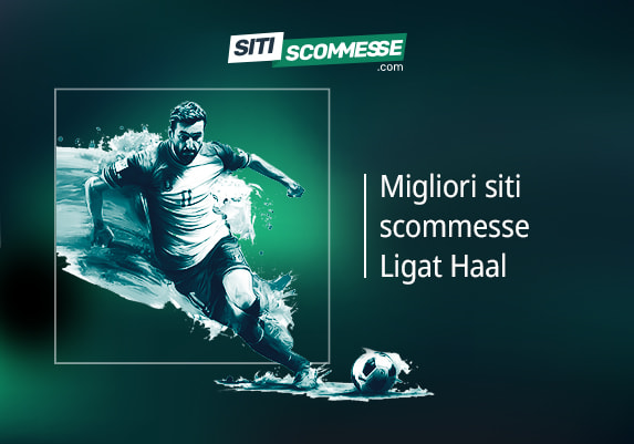 Il logo di sitiscommesse.com, la scritta Migliori siti scommesse Ligat HaAl e un calciatore