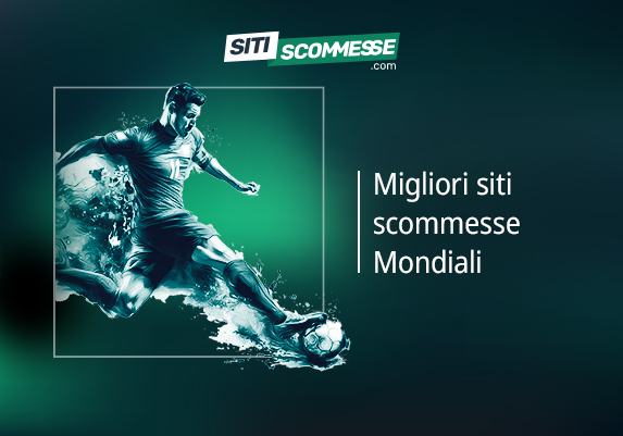 Il logo di sitiscommesse.com, la scritta Migliori siti scommesse Mondiali e un calciatore in azione