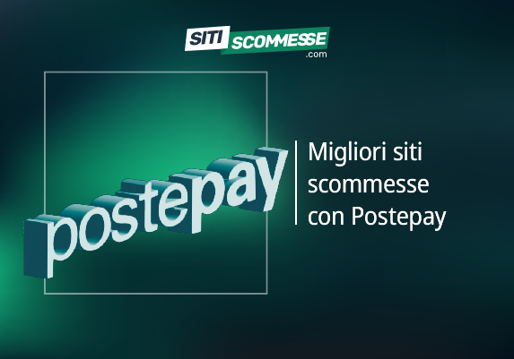 Il logo di sitiscommesse.com, la scritta Migliori siti scommesse con Postepay e il logo di Postepay