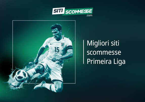 Il logo di sitiscommesse.com, la scritta Migliori siti scommesse Primeira Liga e un calciatore in azione