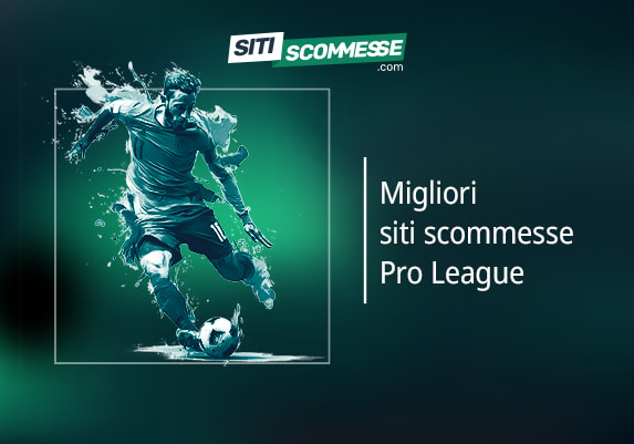 Il logo di sitiscommesse.com, la scritta Migliori siti scommesse sulla Pro League e un calciatore
