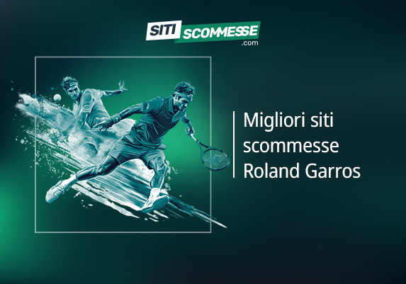 Il logo di sitiscommesse.com, la scritta Migliori siti scommesse Roland Garros e due tennisti