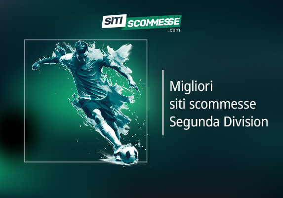 Il logo di sitiscommesse.com, la scritta Migliori siti scommesse sulla Segunda Division e un calciatore