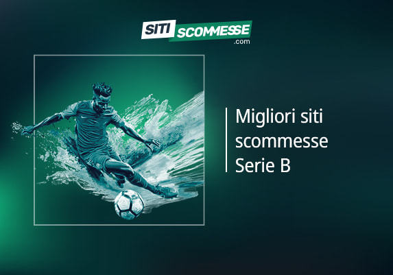 Il logo di sitiscommesse.com, la scritta Migliori siti scommesse Serie B e un calciatore in azione