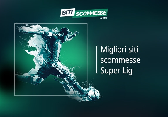 Il logo di sitiscommesse.com, la scritta Migliori siti scommesse sul campionato turco e un calciatore
