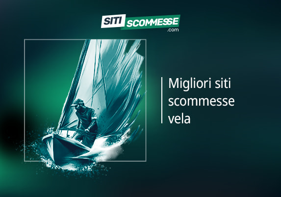Il logo di sitiscommesse.com, la scritta Migliori siti scommesse vela e un velista in azione