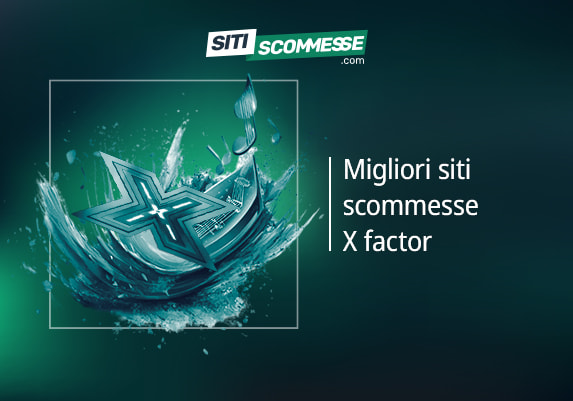 Il logo di sitiscommesse.com, la scritta Migliori siti scommesse X Factor e il logo di X Factor