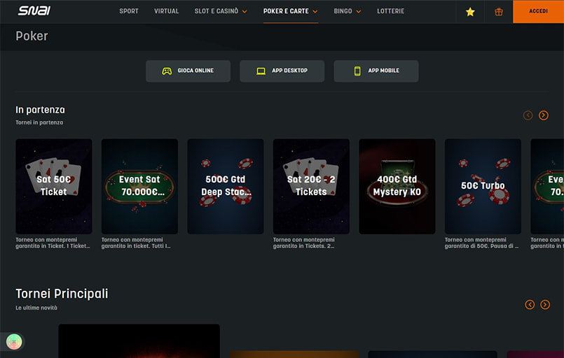 uno screenshot della home page snai