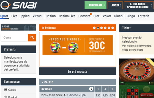 La home page della betting app iPad di SNAI