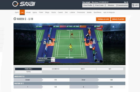 Una partita di badminton trasmessa in streaming da SNAI