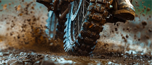 dettaglio della ruota da moto nel fango