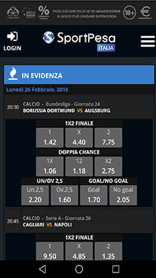 La home page dell'app SportPesa