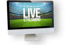 Una televisione che trasmette un incontro di calcio e la scritta Live Streaming