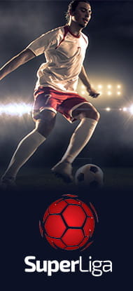Un calciatore in azione e il logo della Super Liga Serbia