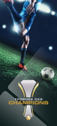 Un calciatore va al tiro e il logo della Supercoppa francese