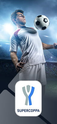 Un calciatore in azione e il logo della Supercoppa italiana