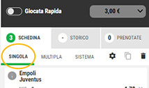 inserire l'importo che si desidera scommettere