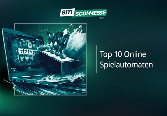 Das sitiscommesse.com-Logo, der Text ‚Top 10 Online Slots‘ und ein Laptop mit einem Slot auf dem Bildschirm.