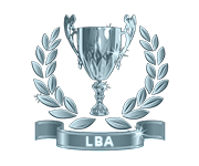 Una coppa cinta da una corona d'alloro e con le iniziali LBA (Lega basket Serie A)