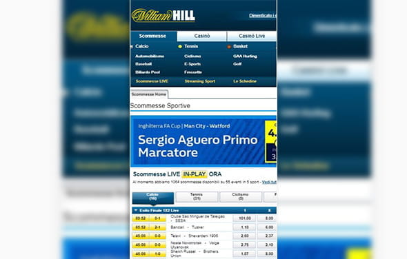 La home page della betting app iPhone di William Hill