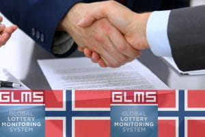 Una stretta di mano e un documento scritto. In basso la bandiera della Norvegia e il logo della GLMS