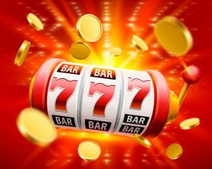 Una slot machine con un tris di