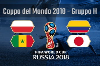 Il Gruppo H della Coppa del Mondo Russia 2018 con le bandiere di Polonia, Colombia, Senegal e Giappone