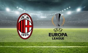 Stadio con loghi Associazione Calcio Milan e Uefa Europa League 