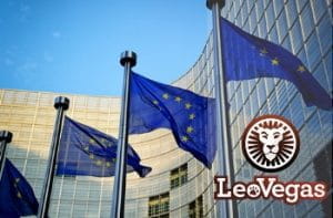 La sede della Commissione Europea a Bruxelles e il logo Leo Vegas